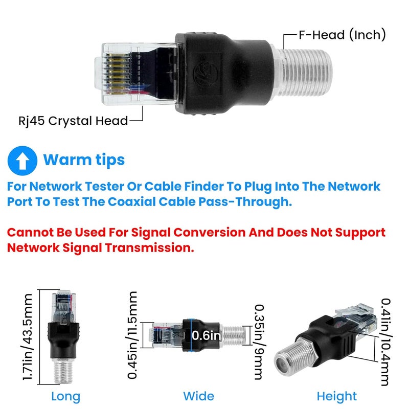 ZDRU 2PCS F-Type Female to RJ45 Male Coaxial Connector Ethernet Adapter | Coax Straight Connector Only for Cable Line Tester | Not Support Signal Conversion or Ethernet Transmission - Image 3